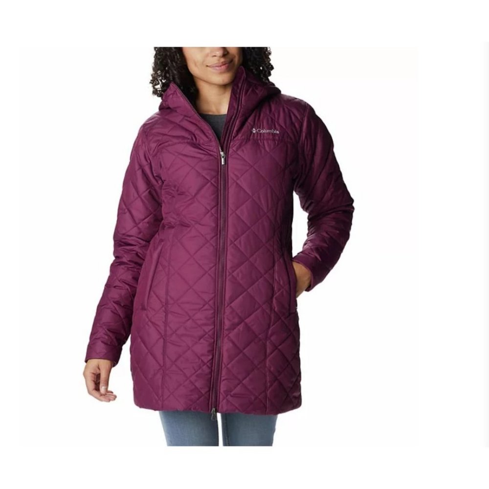 Columbia Long Jacket Women MARIONBERRY Size MED Copper Crest Hooded Fleece Lined